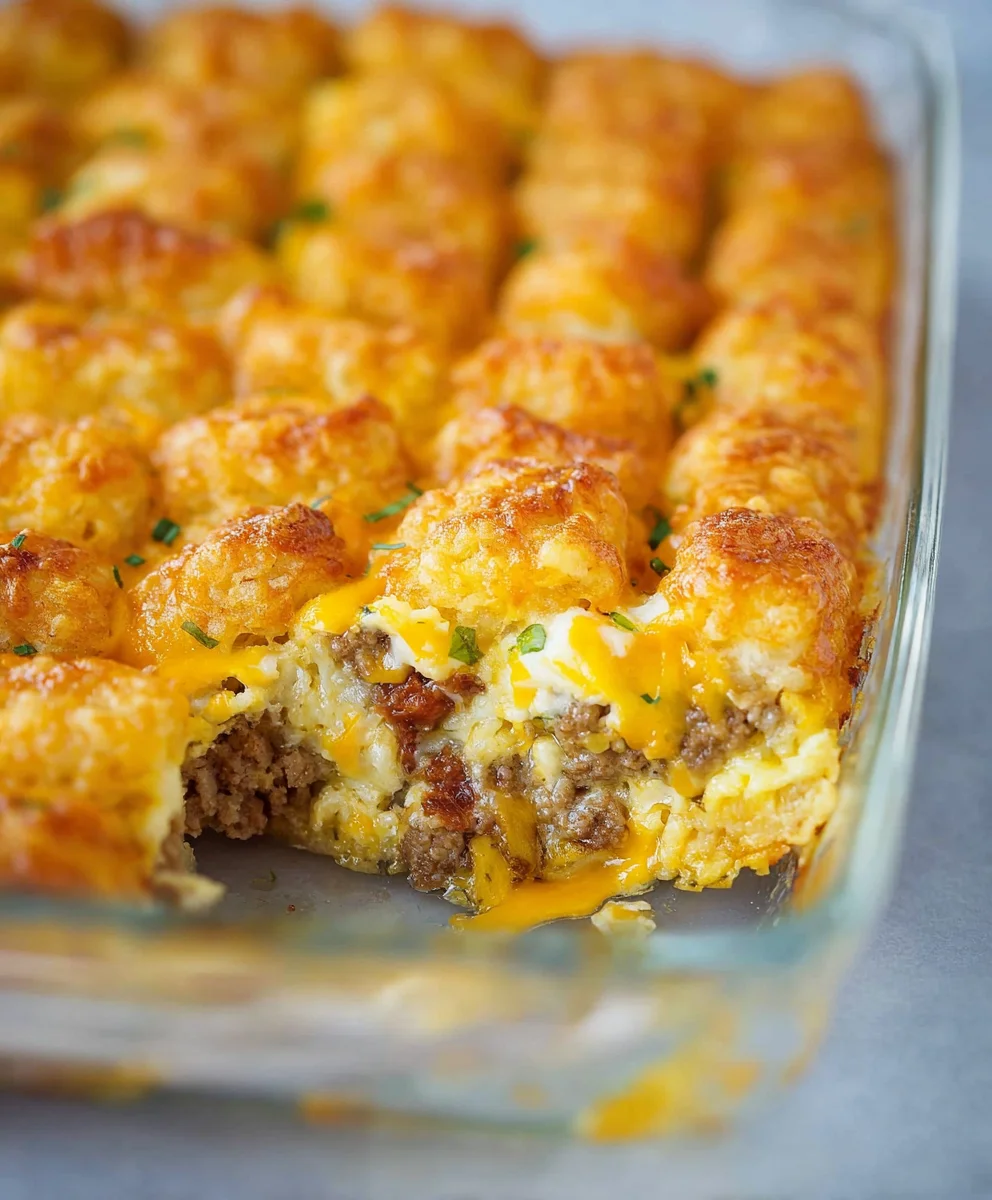Easy Beef Sausage Tater Tot Breakfast Casserole