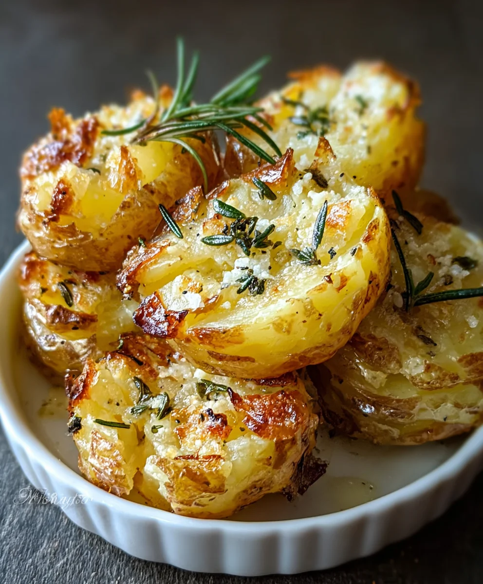 Crispy Smashed Potatoes- Easy Oven Baked Garlic Delight