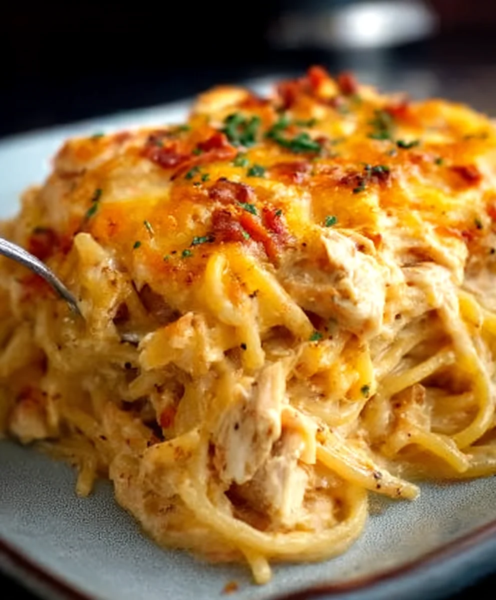 Spicy Cheesy Chicken Spaghetti Casserole-Southern Style