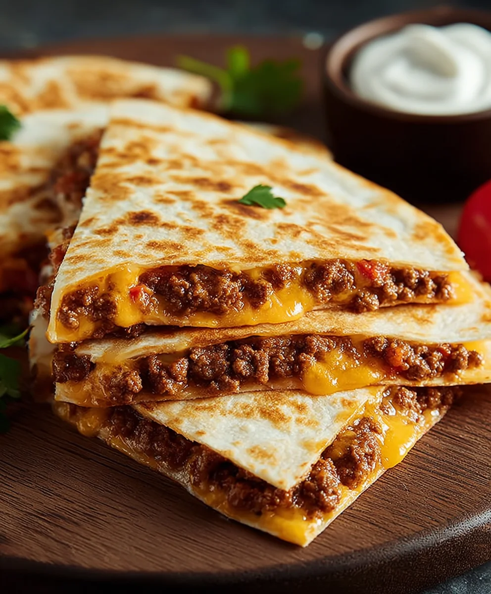 Easy Cheesy Ground Beef Quesadillas-Quick Recipe
