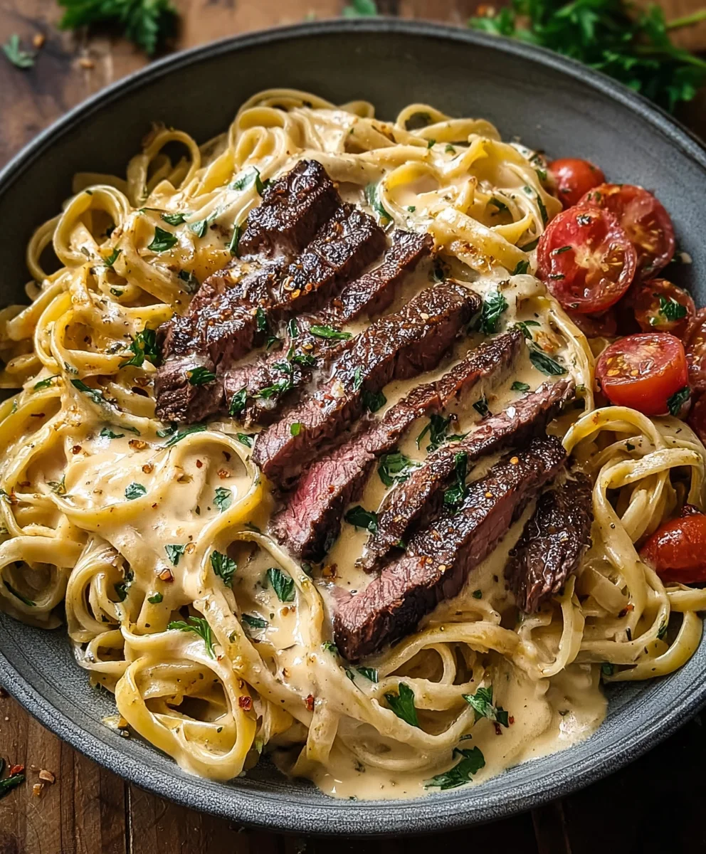 Spicy Cajun Steak Alfredo Pasta Recipe