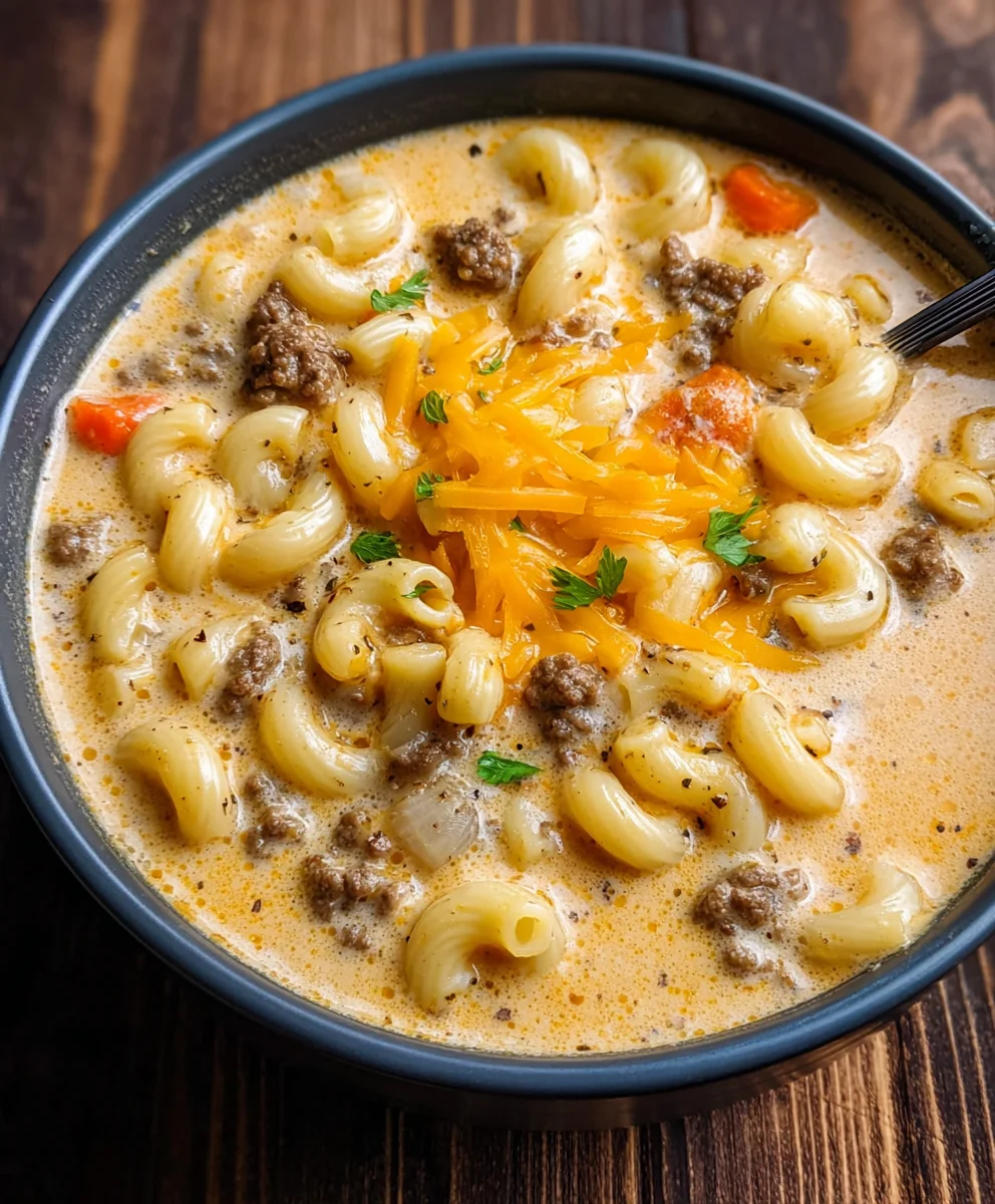 Cheeseburger Macaroni Soup- Creamy Comfort Recipe