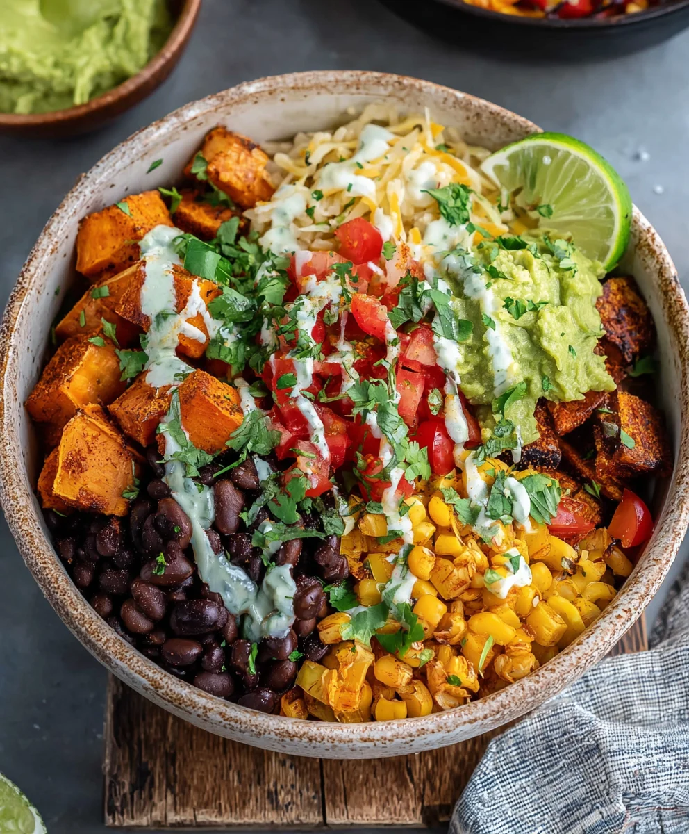 Vegan Black Bean Sweet Potato Burrito Bowls