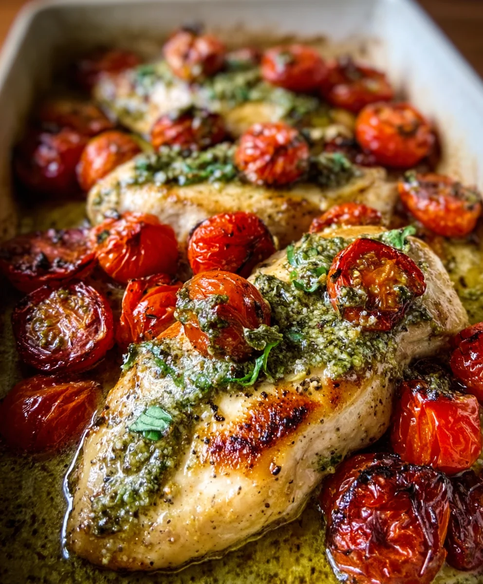 Creamy Pesto Chicken Roasted Tomatoes Recipe