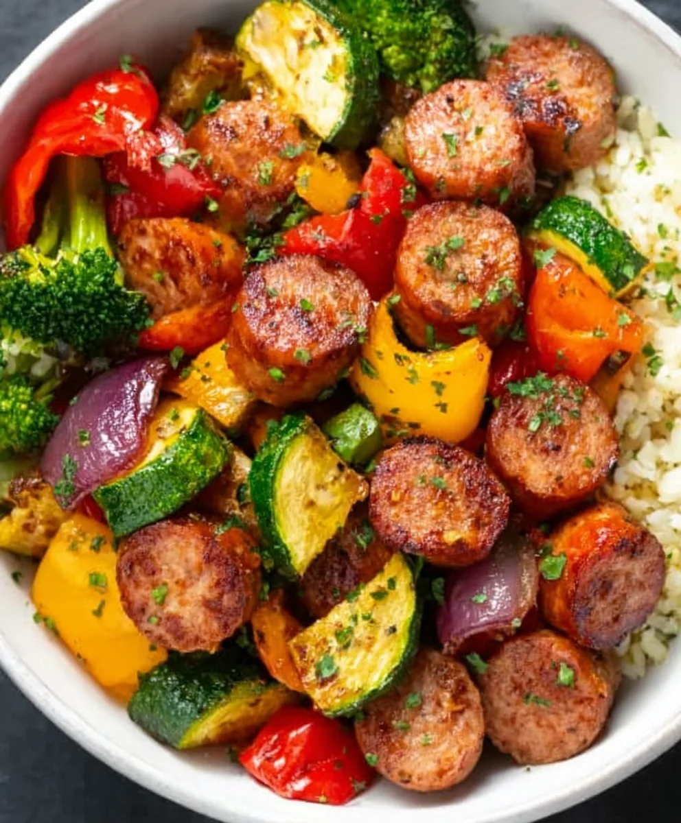 Easy Air Fryer Beef Sausage and Veggies