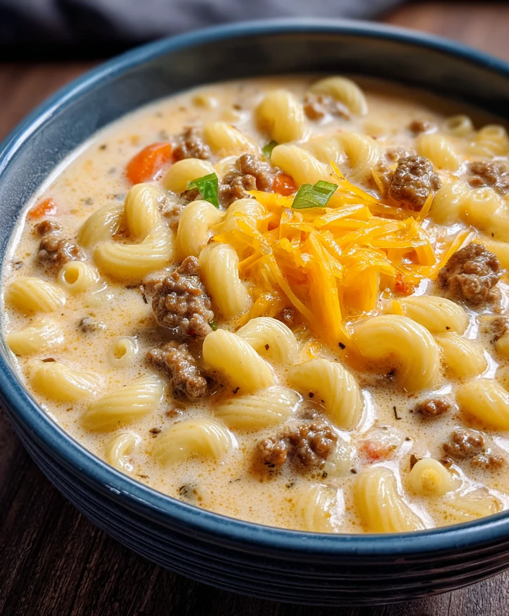 Cheeseburger Macaroni Soup- Creamy Comfort Recipe