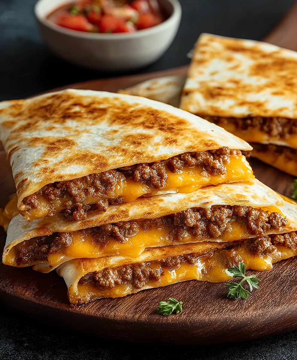 Easy Cheesy Ground Beef Quesadillas-Quick Recipe