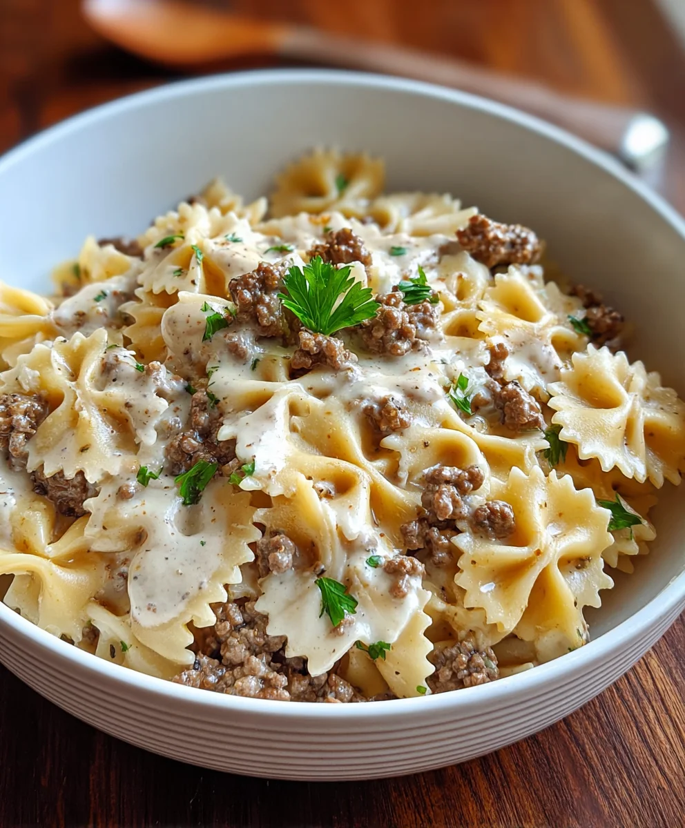 Easy Beef Bowtie Pasta Alfredo Recipe
