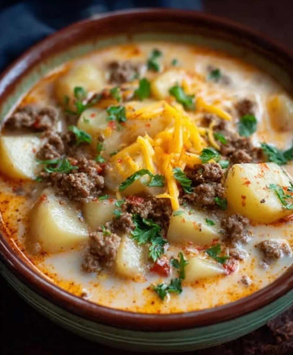 Cheesy Beef Beef Hamburger Potato Soup-Hearty Comfort Food
