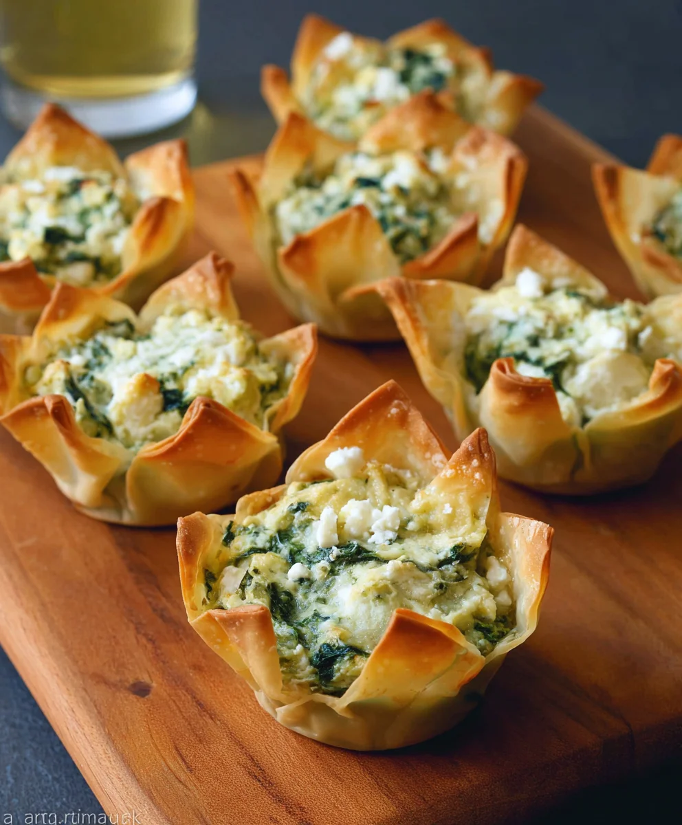 Spinach Artichoke Wonton Cups - Easy Appetizer
