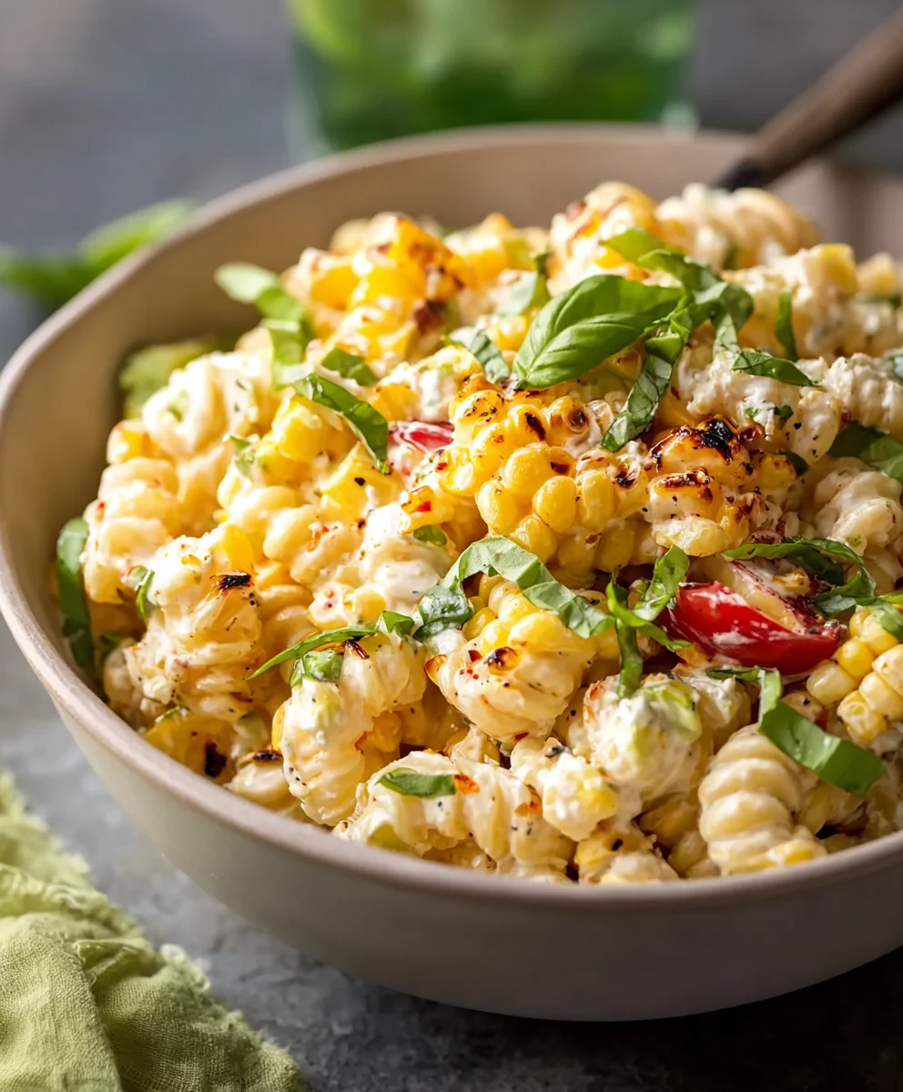 Creamy Street Corn Pasta Salad-Summer Delight