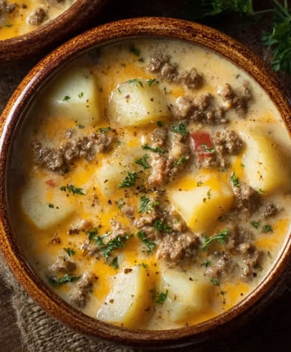 Cheesy Beef Beef Hamburger Potato Soup-Hearty Comfort Food
