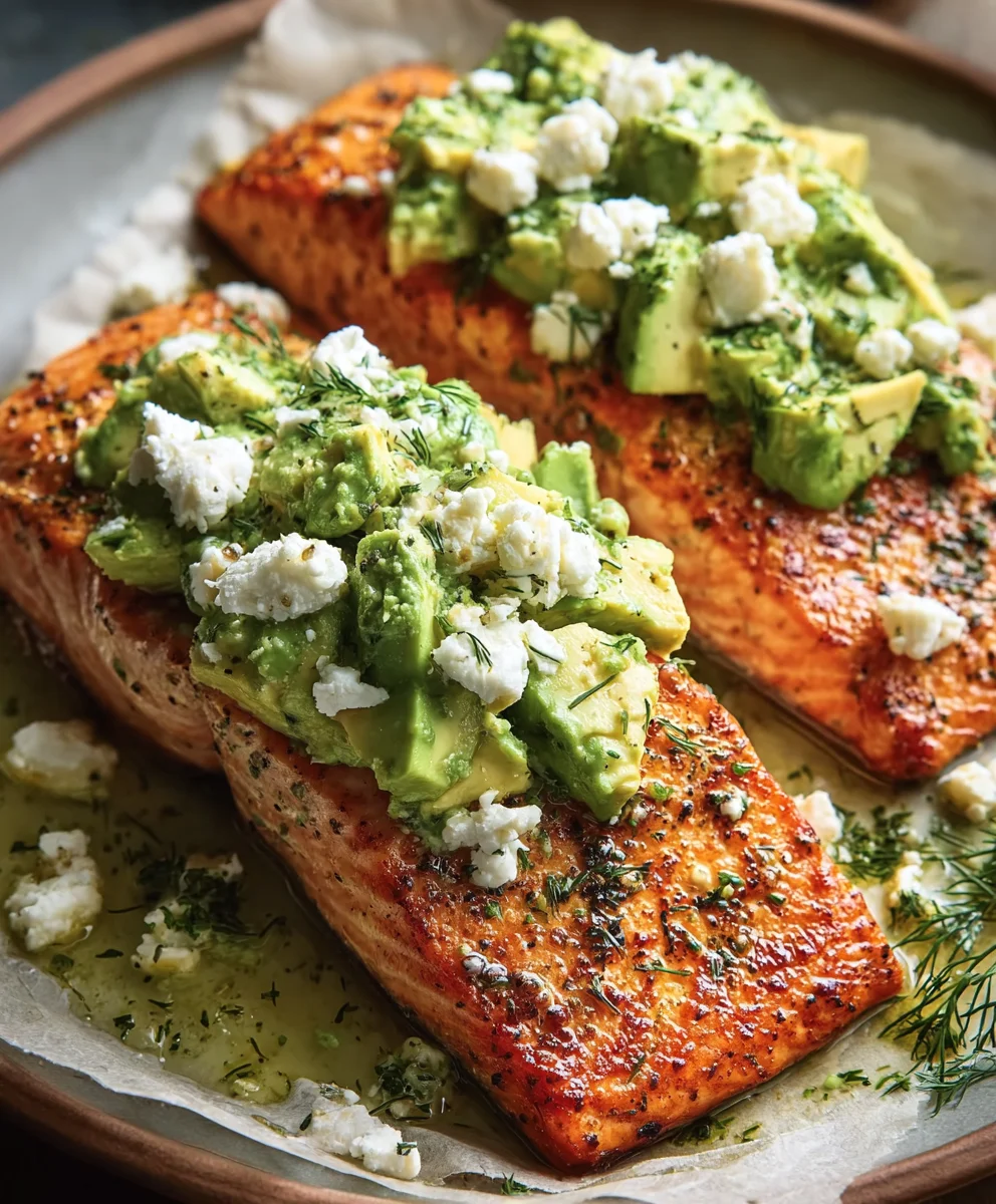 Baked Salmon with Avocado Feta Delicious Recipe