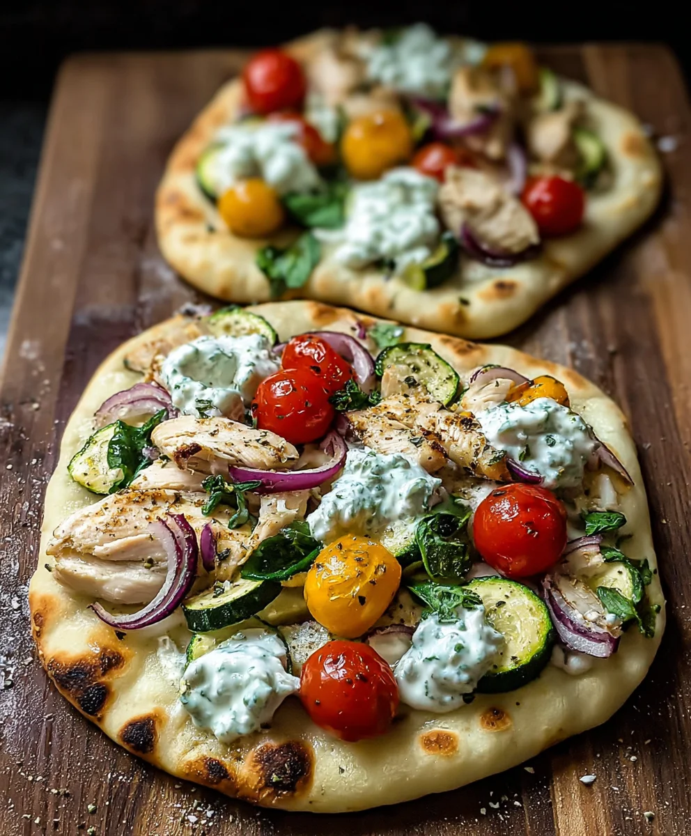 Tzatziki Chicken Naan Pizza - Fresh Veggies