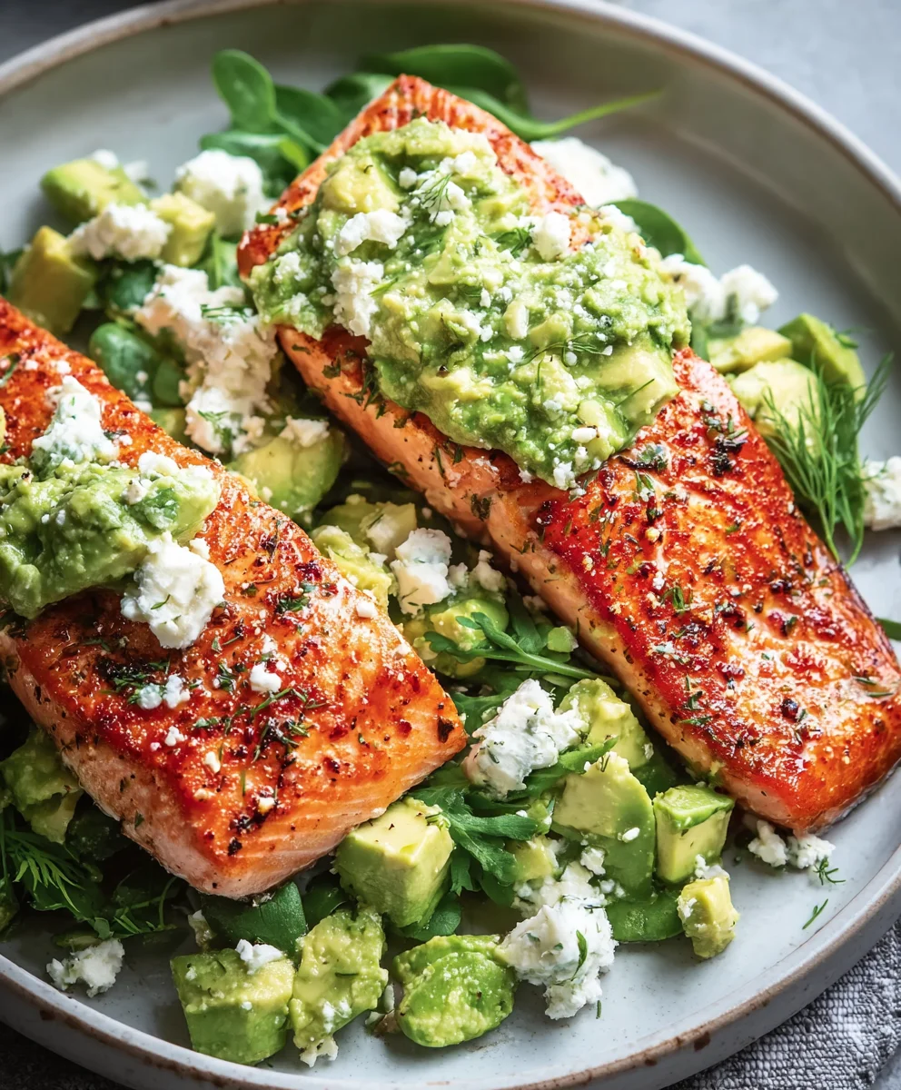 Baked Salmon with Avocado Feta Delicious Recipe