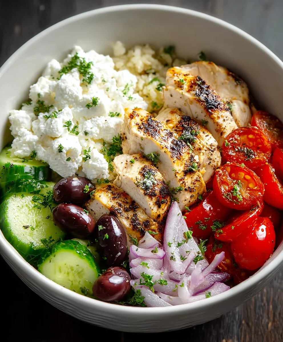 Greek Chicken Cottage Cheese Bowl-Healthy Meal