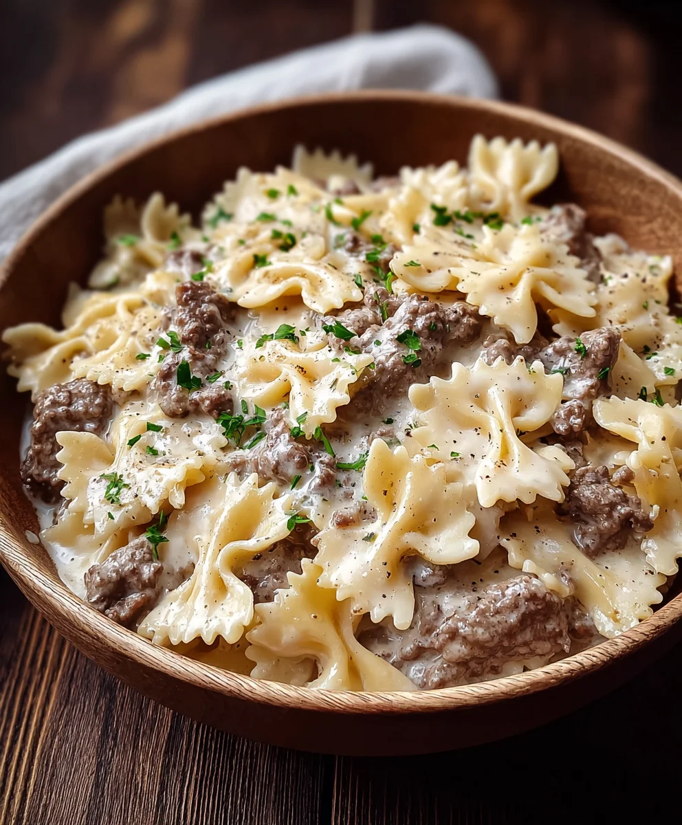 Easy Beef Bowtie Pasta Alfredo Recipe