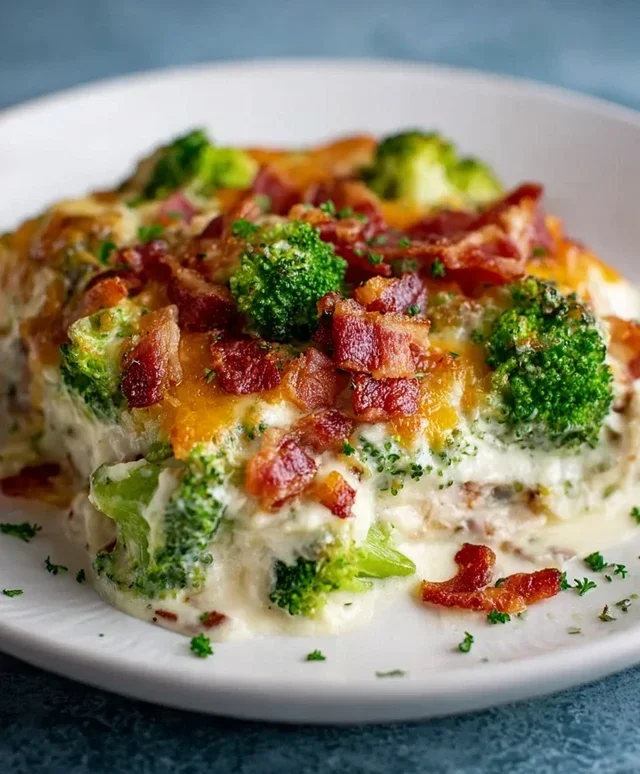 Creamy Low Carb Chicken Casserole with Broccoli and Beef Beef Bacon