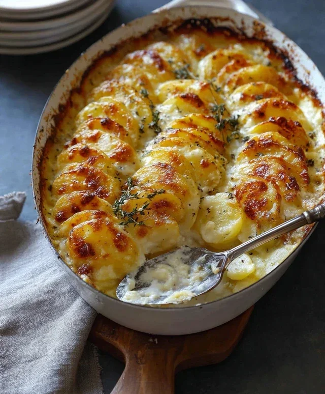 Roasted Garlic Potatoes au Gratin