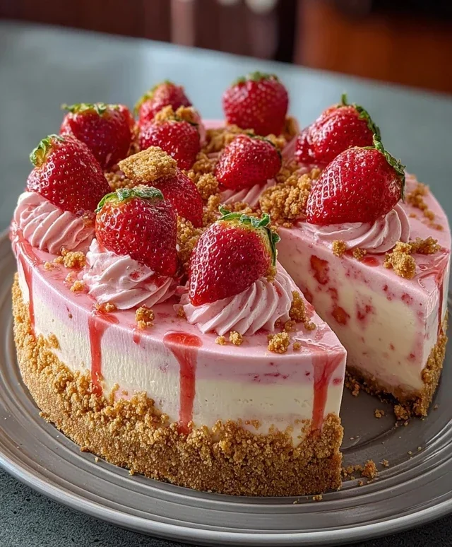 Pink Strawberry Crunch Cheesecake