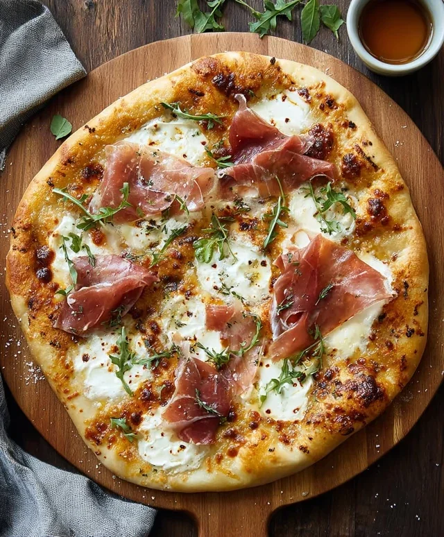White Pizza with Beef Beef Prosciutto & Hot Honey