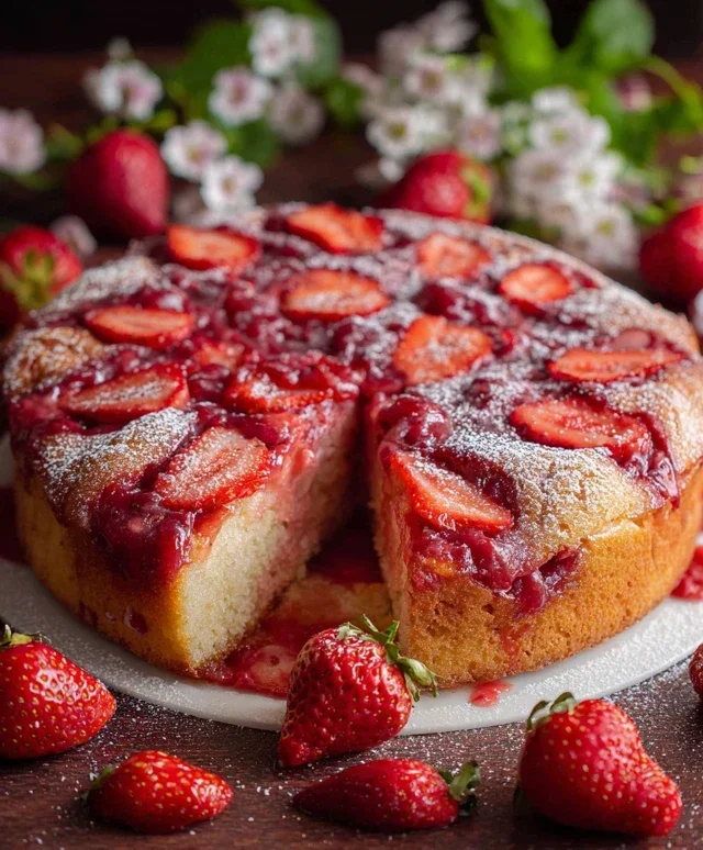 Easy Strawberry Cake with Strawberry Sauce