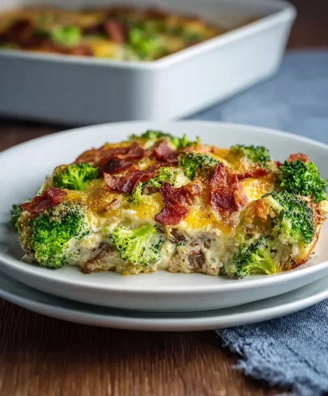 Creamy Low Carb Chicken Casserole with Broccoli and Beef Beef Bacon