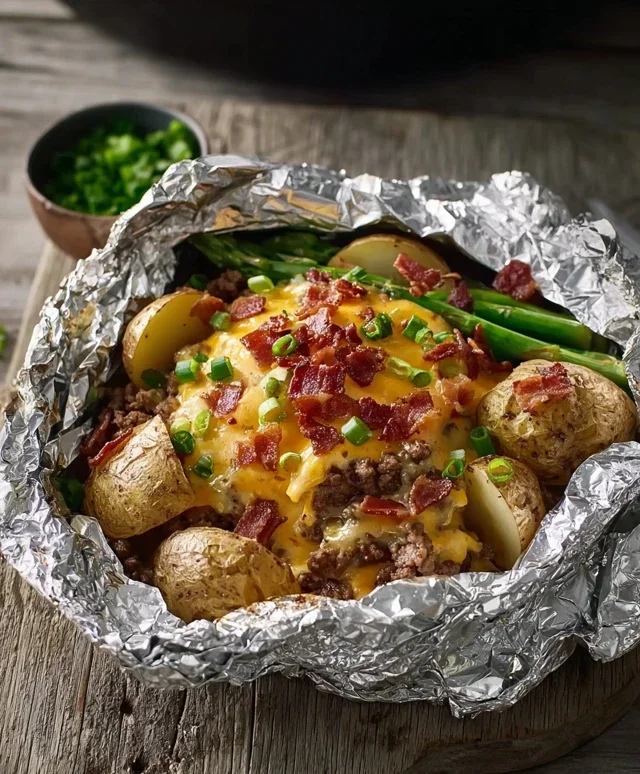 Cheesy Beef Beef Bacon Ranch Potato Foil Packets