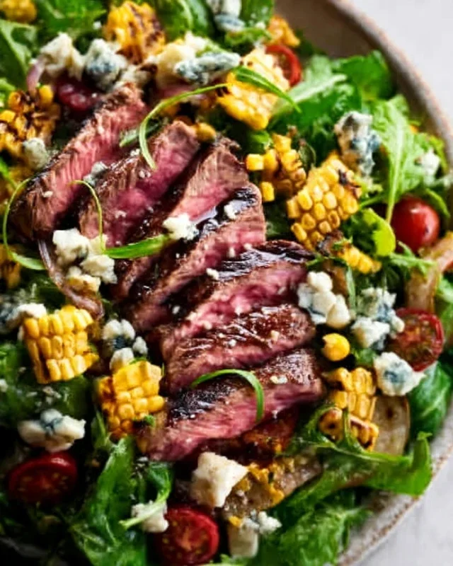 Balsamic Steak Gorgonzola Salad with Grilled Corn