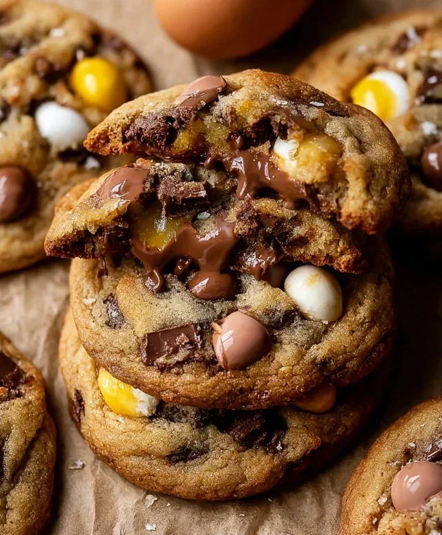 Brown Butter Cadbury Creme Egg Chocolate Chip Cookies