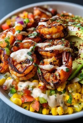 Grilled Shrimp Bowl with Avocado, Corn Salsa & Creamy Garlic Sauce