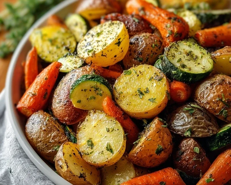 Garlic Herb Roasted Potatoes Carrots and Zucchini