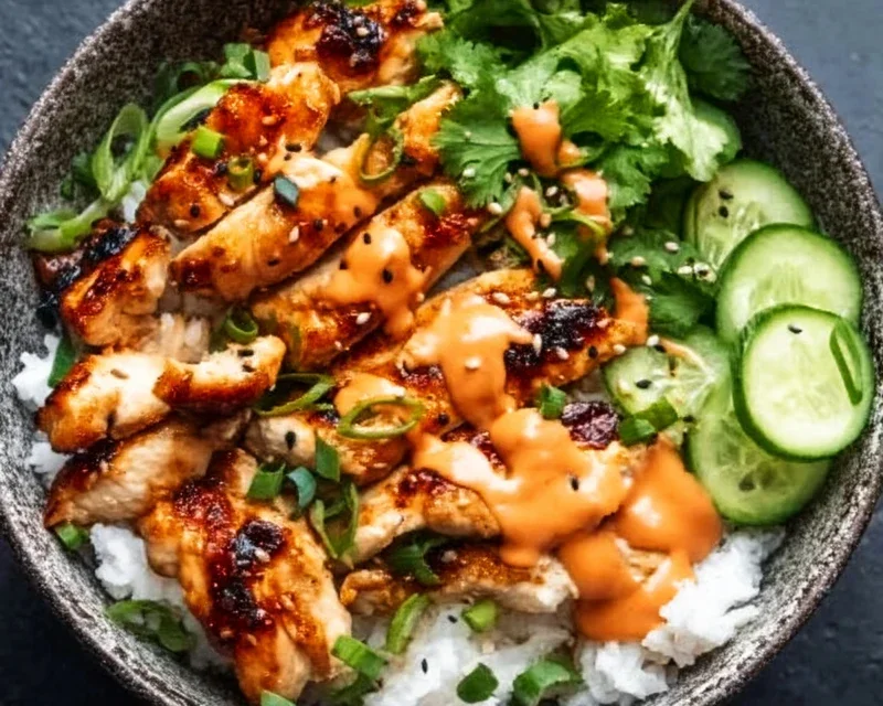Spicy Honey-Gin Extract Extractger Chicken Bowls with Yum Yum Sauce