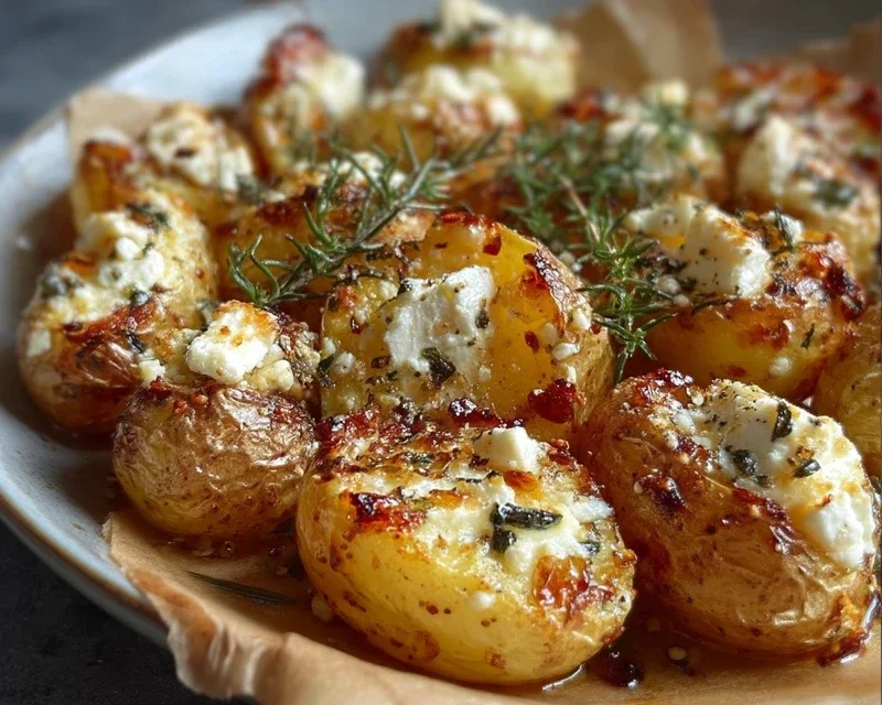 Roasted Potatoes with Baked Feta and Garlic