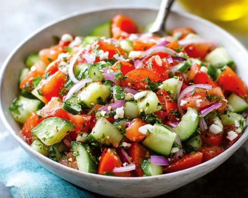 Mediterranean Salad with Cucumber, Tomato and Onion
