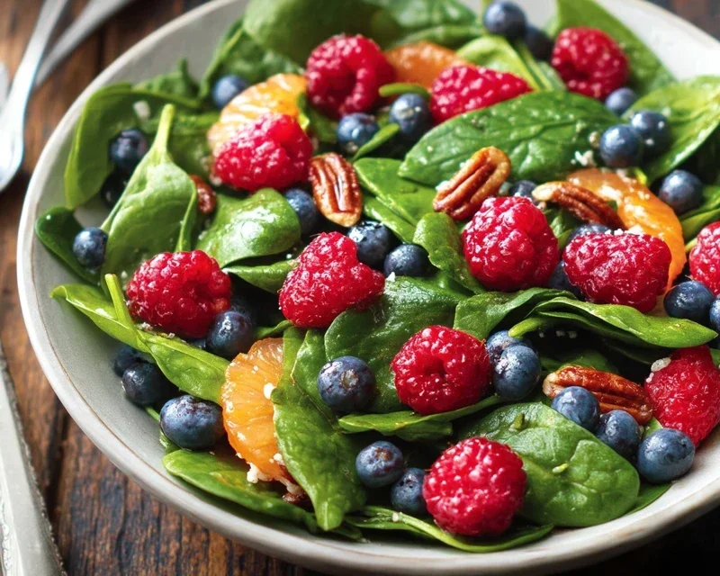 Berry Spinach Salad with Blueberries and Raspberries