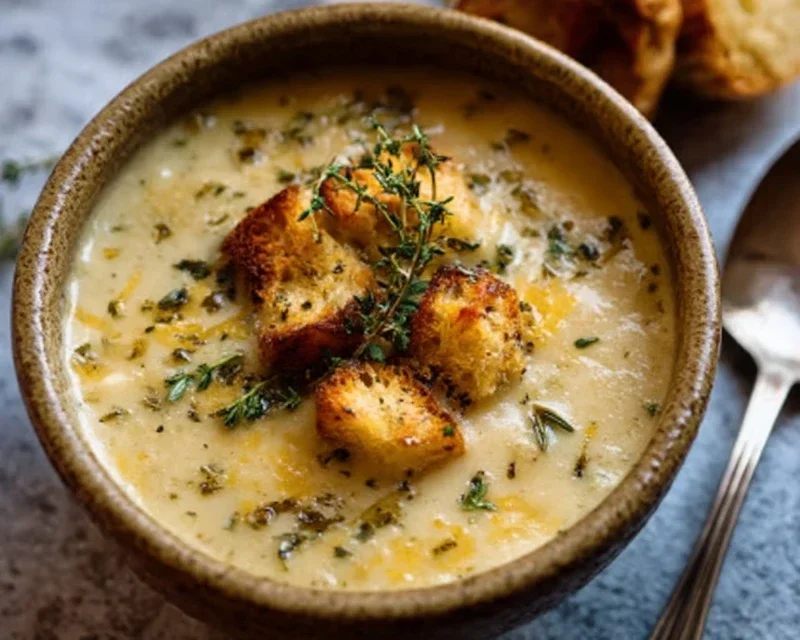 Hearty Cheddar Garlic Herb Potato Soup Recipe