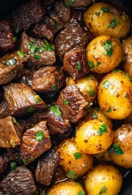 Slow Cooker Garlic Butter Beef Bites with Potatoes