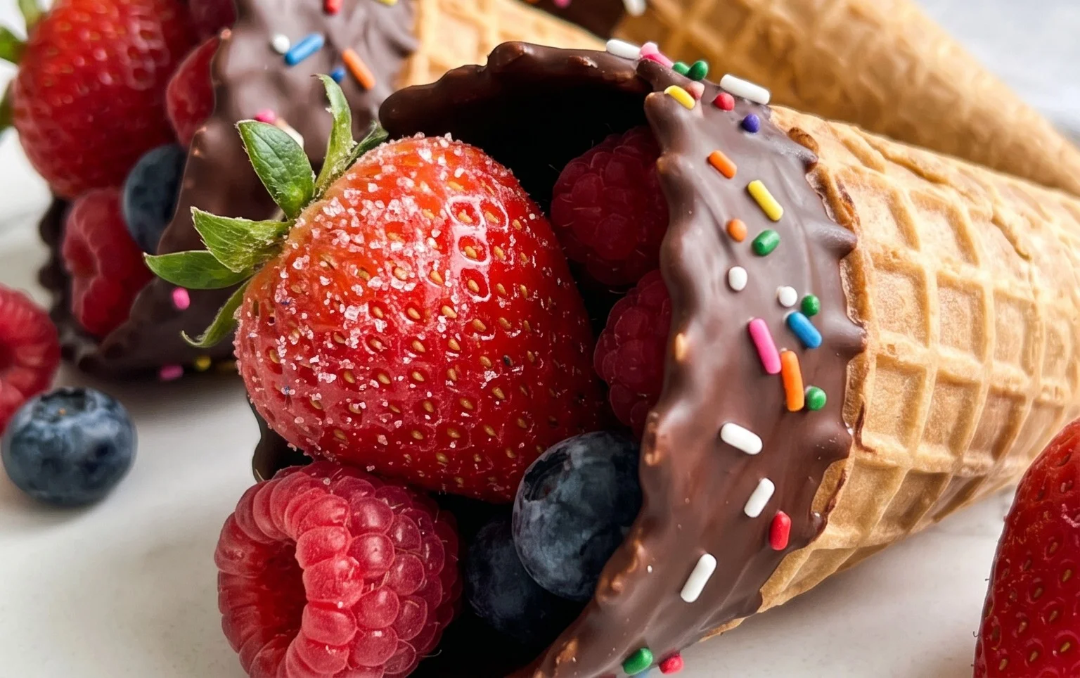 Chocolate Dipped Fruit Filled Cones