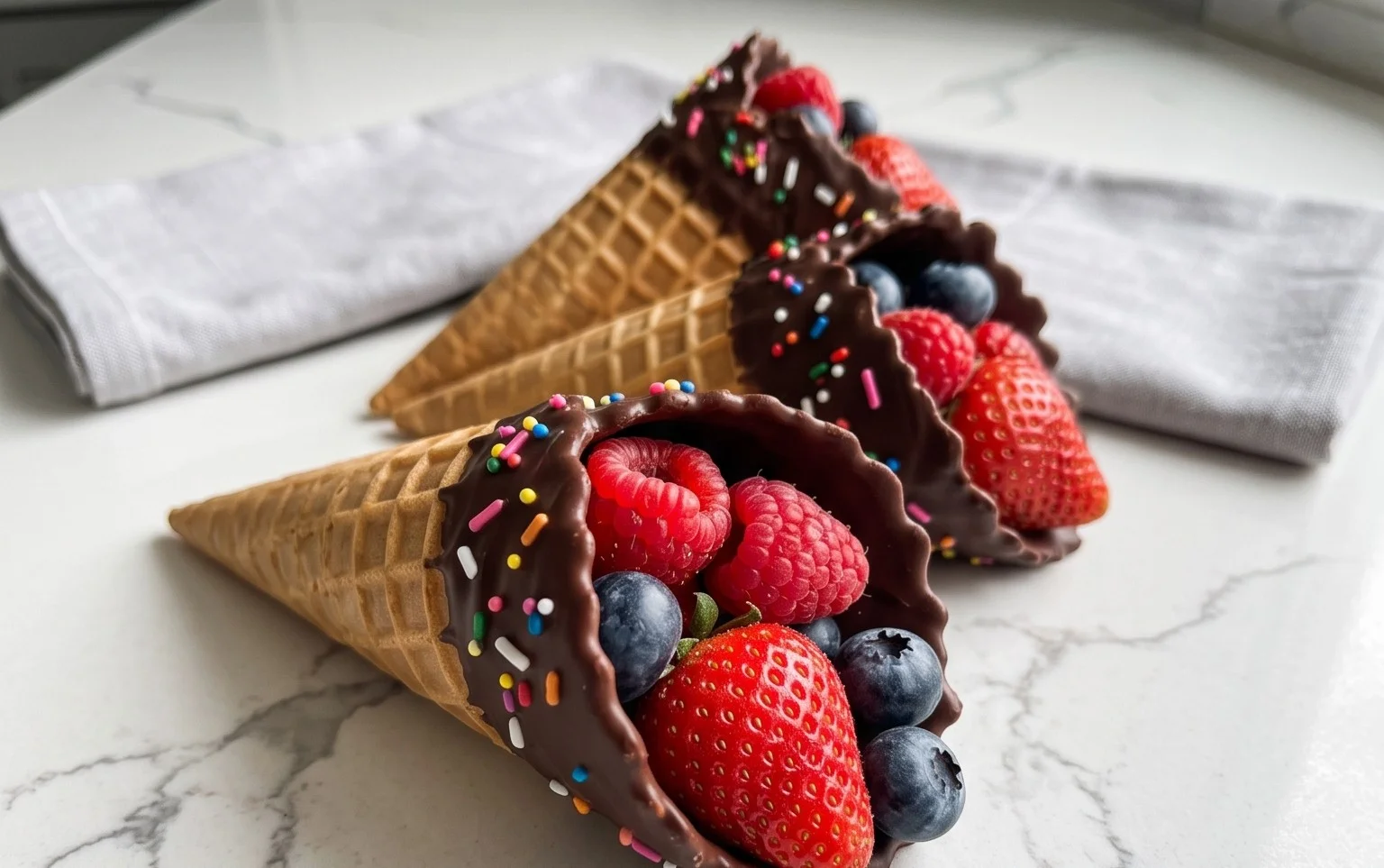 Chocolate Dipped Fruit Filled Cones