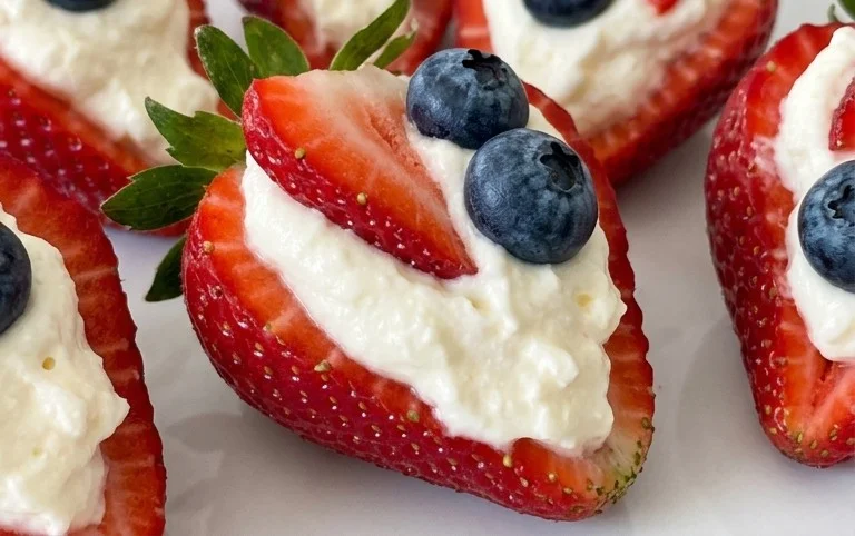 Red, White, and Blue Cheesecake Strawberries