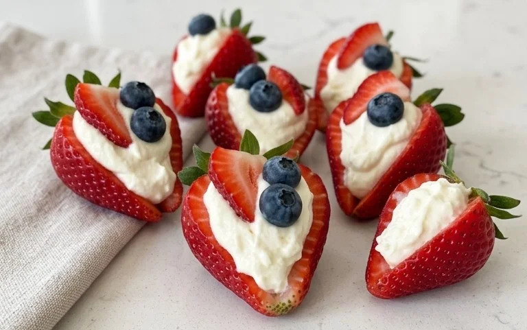 Red, White, and Blue Cheesecake Strawberries