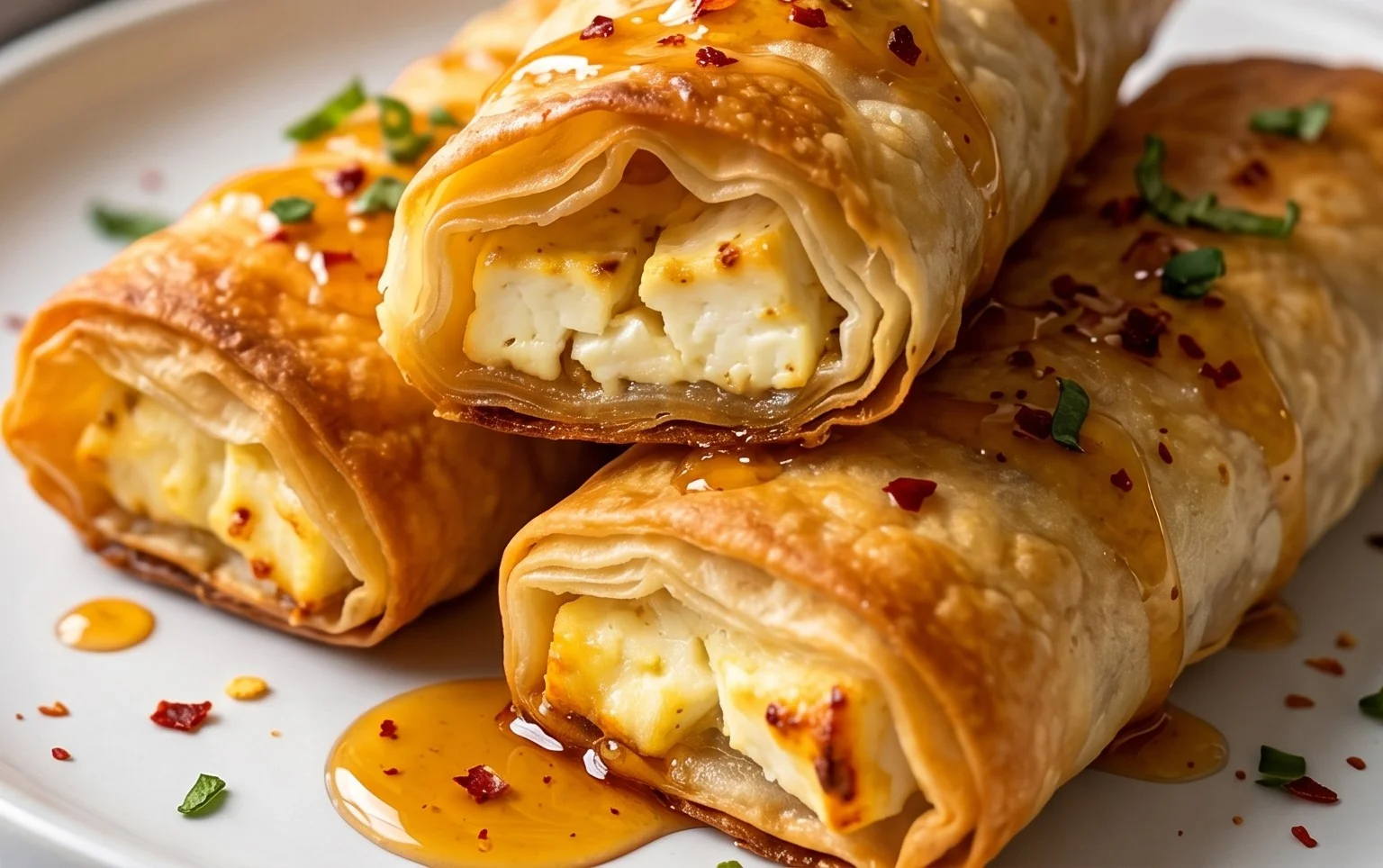 Indulgent Oven Fried Feta Rolls with Chili Honey Magic