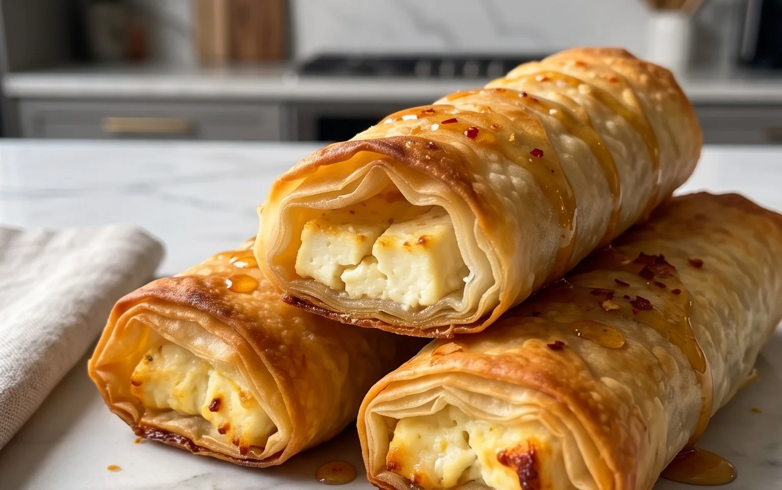 Indulgent Oven Fried Feta Rolls with Chili Honey Magic
