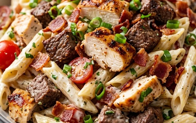 Chicken Beef Bacon Ranch Pasta Salad