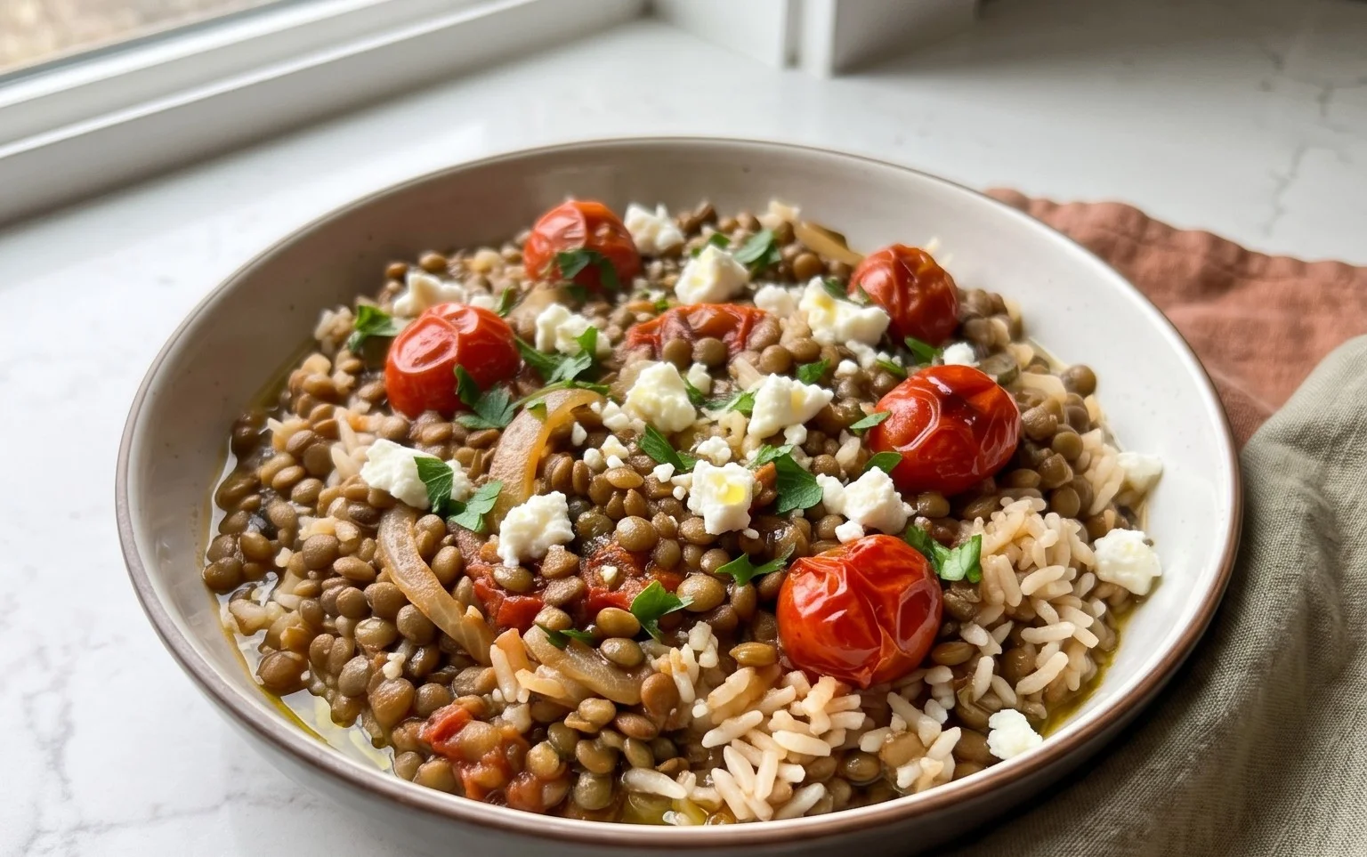 Easy Mediterranean Lentils and Rice