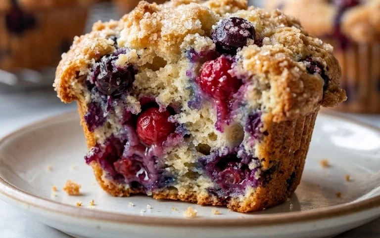 Bakery Style Mixed Berry Muffins | with Frozen Berries