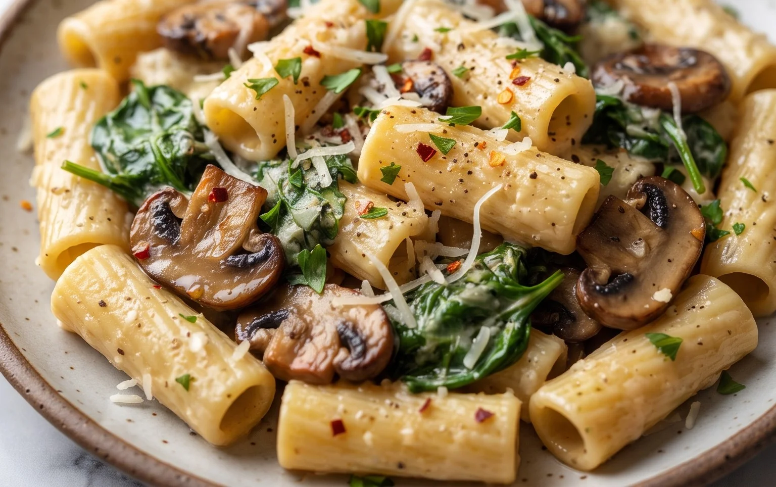 Parmesan Spinach Mushroom Pasta Skillet