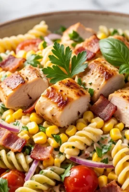 Chicken and Corn Pasta Salad with Beef Bacon