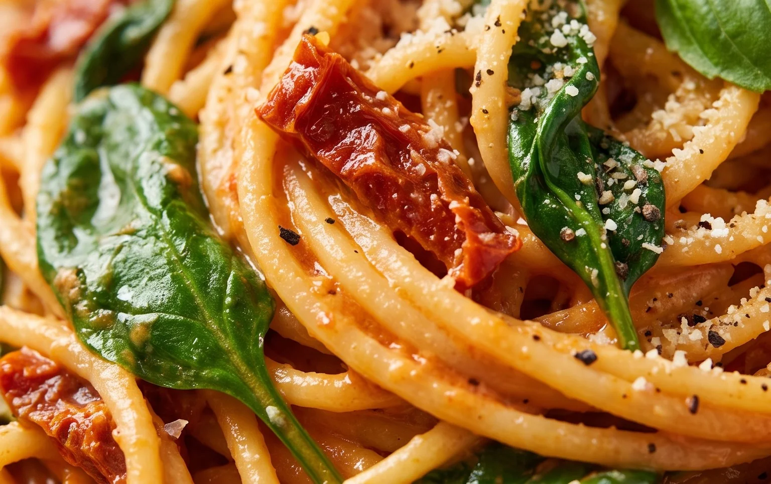 Spaghetti & Spinach with Sun-Dried Tomato Cream Sauce